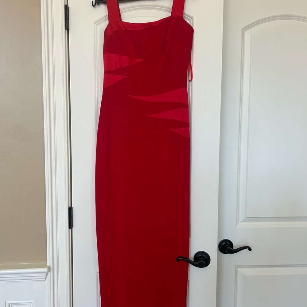 Anage Red Sheath Dress Square Neck Sleeveless